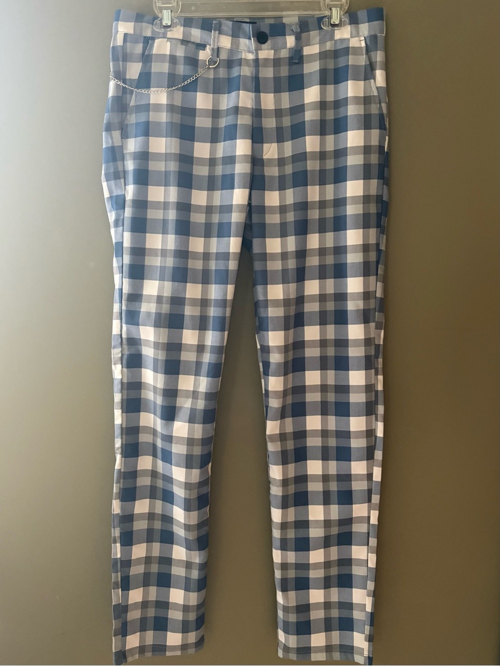 NWOT Rosso Milano Italy Mens Plaid Flat Front Pants Slim Size 32x32